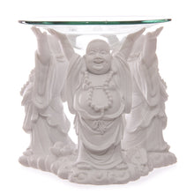White Laughing Buddha Oil and Wax Burner with Glass Dish