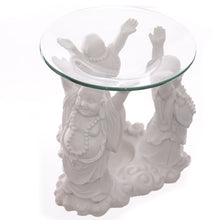 White Laughing Buddha Oil and Wax Burner with Glass Dish