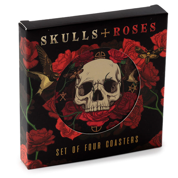 Skulls and Roses Cork Set of 4 Coasters