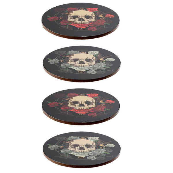 Skulls and Roses Cork Set of 4 Coasters