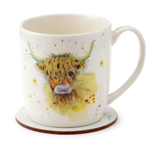 Jan Pashley Highland Coo Cow Mug and Coaster Set