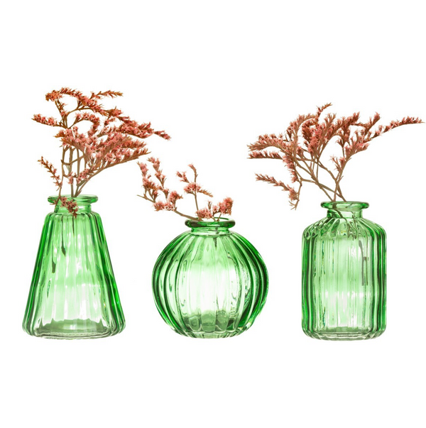 Green Glass Bud Vases Set
