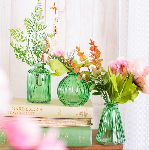 Green Glass Bud Vases Set