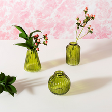 Olive Green Glass Bud Vases Set