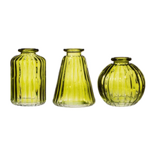 Olive Green Glass Bud Vases Set