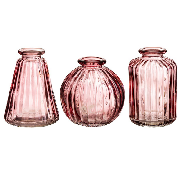 Pink Glass Bud Vases Set