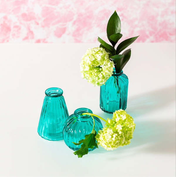 Turquoise Glass Bud Vases Set
