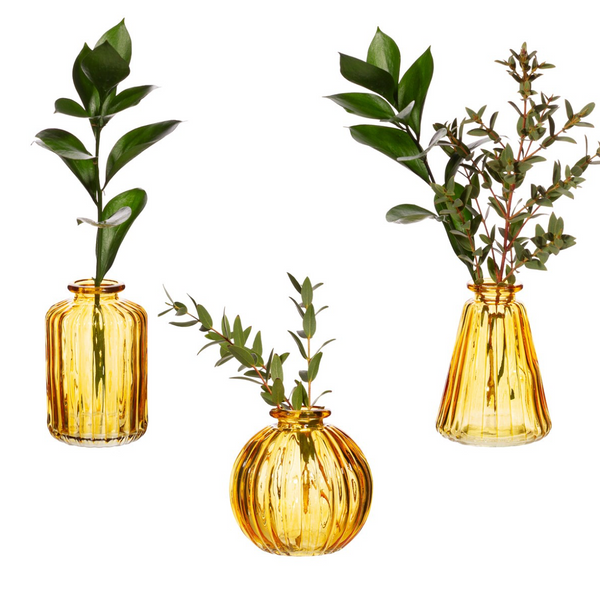 Yellow Glass Bud Vases Set