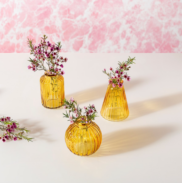 Yellow Glass Bud Vases Set